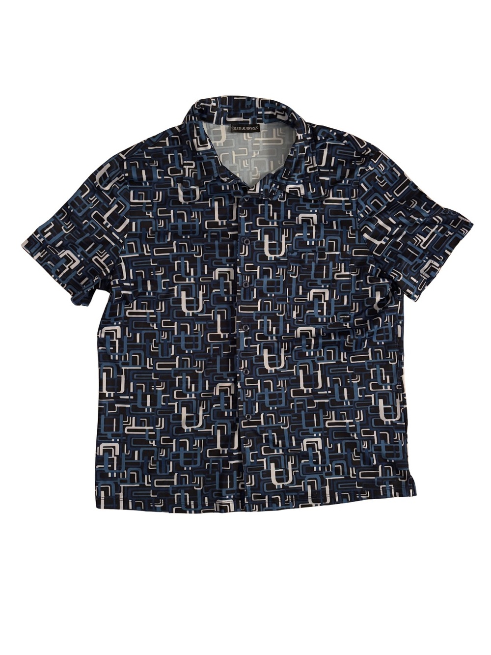Y2K Château Works Party Boy Geometric Print Shirt - Navy Blue